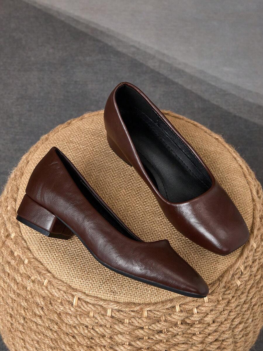 女士方头低跟休闲通勤工作鞋