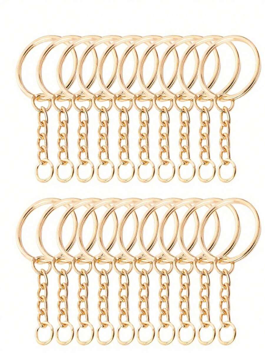 60/30pcs Metal Key Rings Wholesale, Suitable For Christmas, Mother's Day, New Year, Valentine's Day, Ramadan, Car Key Chain Accessories, DIY Pendant, Cartoon Toy Accessories - Gold - View 1