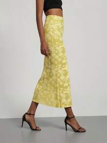 New Elastic Knit Bodycon Skirt For Women - Solid Textured Pattern, Elegant & Fashionable - Yellow - View 7