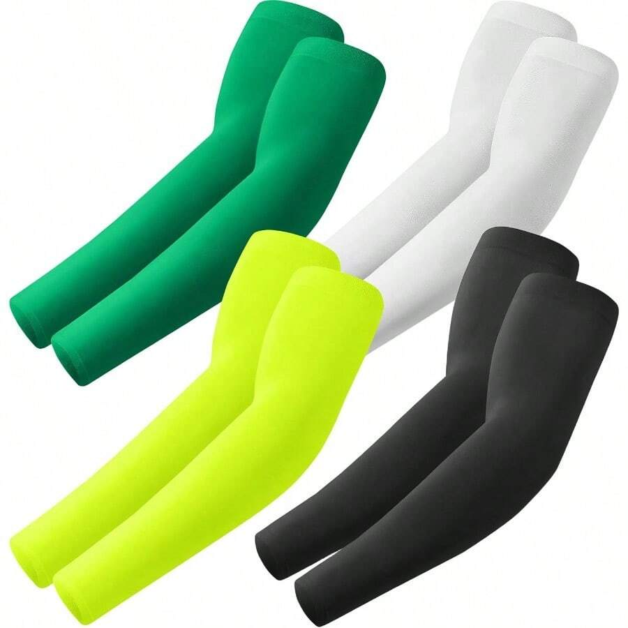 Arm Sleeves Cooling UV Sun Protection Sports Compression For Men/Women - 4 Pairs - Black+White+Green+Fluorescent - View 1