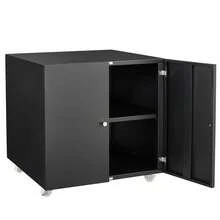 23.6 Pulgadas Negro Soporte Móvil para Mini Nevera con 4 Ruedas, 2 Puertas y Estante de Almacenamiento para Dormitorio y Oficina - Negro - Ver 7