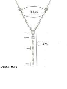New Stainless Steel Necklace With Sparkling Zirconia Pendant, Simple And Shiny Design, Suitable For Women And Girls To Wear To Parties And Weddings - Silver - View 14