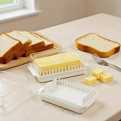 2-In-1 Plastic Butter Slicer With Sealed Storage Container, Lever-Style Switch And Transparent Lid - One-Step Slicing And Storage System For Butter, Cheese, Fruit - Durable Kitchen Gadget With Rectangular Blade - Easy To Clean, Space-Saving - Ideal Holiday Gift For Food Lovers (Manual Operation) - Suitable For Soft Spreadable Sauces And Hard Cheeses - Hygienic Food Storage