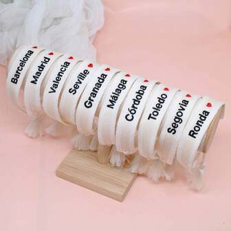 1 pieza Pulsera ajustable de recuerdo de ciudad española, pulsera casual de viaje trenzada hecha a mano de estilo bohemio