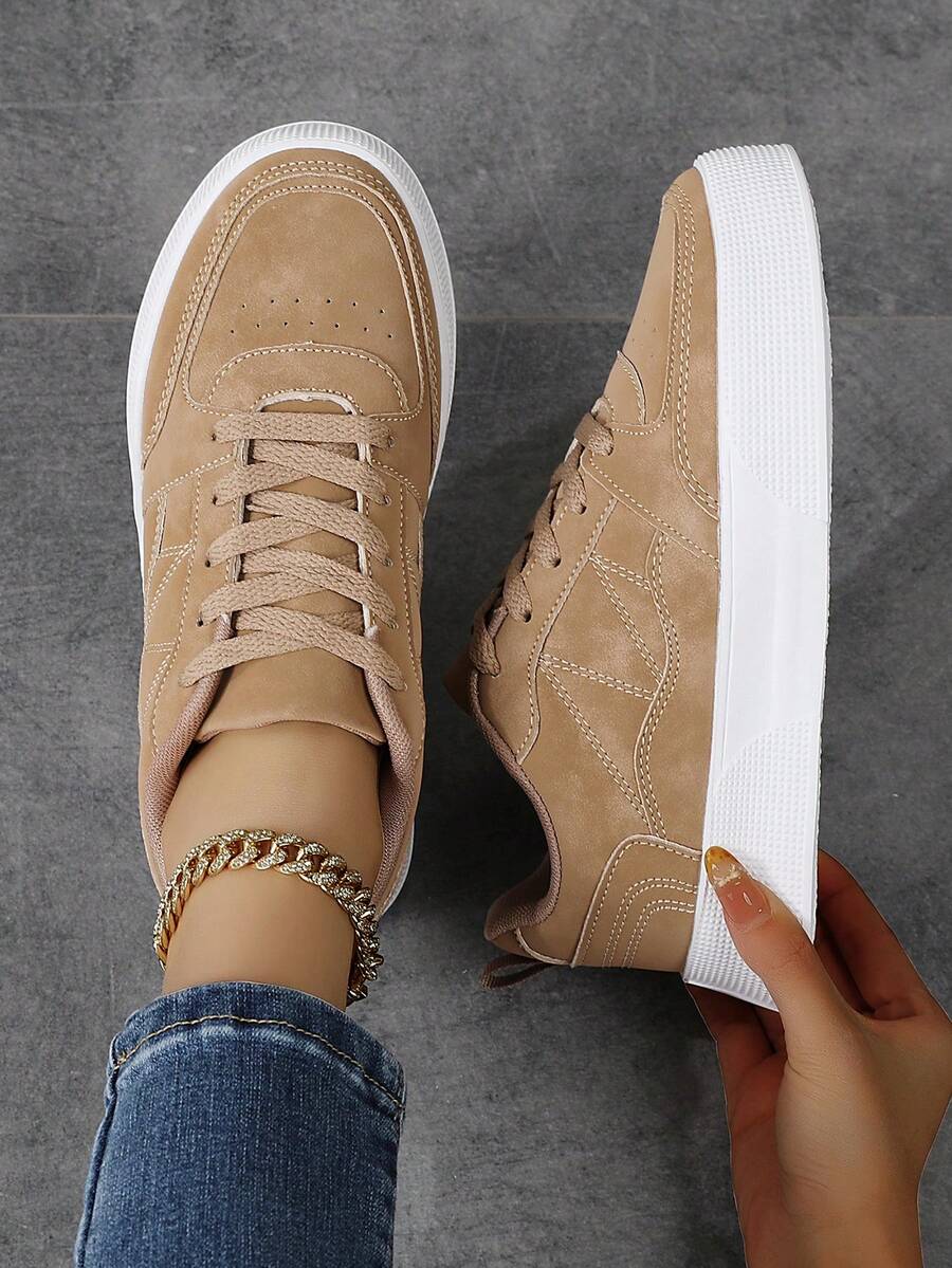 Giày thể thao thường ngày unisex 2026, giày thể thao cổ điển retro, giày da buộc dây thường ngày cho nữ, đế mềm mại, thoải mái, thoáng khí và nhẹ, thời trang, đa năng, phù hợp đi làm hàng ngày, giày phong cách đường phố cho học sinh. - Màu Khaki - Xem 1