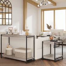 Console Tables, 2-Tier Entryway Tables, 39.5-Inch Wood And Metal Sofa Tables, Open Shelving For Entryway, Living Room, Hallway - Xám - Xem 6