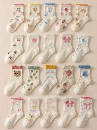 5 Pairs Random Colors Girls Ruffle Ankle Socks With Cute Bows And Polka Dots Pattern, Premium Soft Breathable Crew Socks For Toddlers And Little Kids, Sweet Lettuce Edge Princess Dress Socks For School, Party, Daily Wear, Spring Summer Fall, Best Birthday Gift For Daughter And Granddaughter