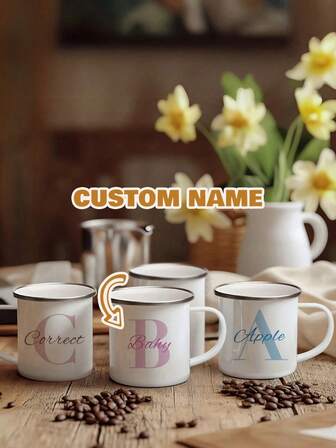 1 st 350 ml personlig keramisk mugg, emaljmugg, anpassningsbart namn, retrodesign, gör-det-själv-mugg, gör-det-själv-mugg, lämplig för juice, mjölk, iskaffe, högkvalitativt hantverk, personlig, unik, idealisk present till henne, pojkvän, flickvän, pappa, mamma, familj, vänner, föräldrar, klasskamrater, juldekor, lätt att rengöra
