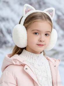 1pc Cute Kitten Earmuffs For Kids - Warm Thick Plush Winter Ear Warmers - Foldable & Cozy Design Cute Kitten Adult Earmuffs Winter Warm Fuzzy Foldable Imitation Rabbit Fur Thickened Student Earmuffs Warm Earmuffs