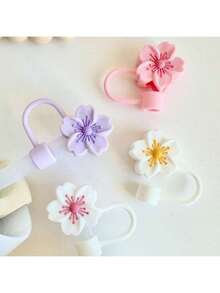 4pcs/8pcs Cute Floral Decor, Dust-Proof Drinking Straw Sakura Straw Caps, Straw Covers For Water Bottles Made Of Silicone And Straw, Customizable Reusable Straw Toppers, Suitable For Home And Party Decoration - Sakura Straw Lid - View 8