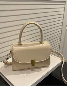 Bolsa de ombro pequena retrô feminina, nova bolsa transversal quadrada minimalista e elegante. - Branco - Ver 10