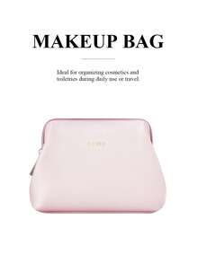 La Mer Materiel New Cherry Blossom Pink PU Leather Large Opening Cosmetic Bag, Makeup Bag, Portable Large Capacity Shell Bag, Fashionable Handbag, Toiletry Bag - Cherry Blossom Pink - View 6