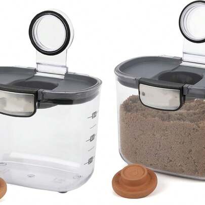Plastic Airtight Food Baker's Kitchen Storage Organization Container Canister Set With Magnetic Accessories, 2- Piece Set (Brown Sugar 1.4-Quart)