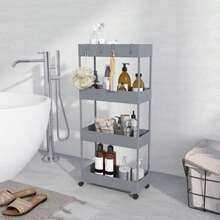 HOMCOM - Kitchen Trolley With 4 Levels And Wheels, With Brakes, For Bedroom And Living Room, Plastic, Grey, 40 X 19 X 90 Cm - Grey - View 8