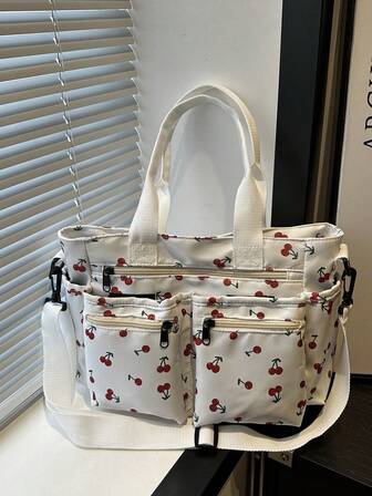 时尚简约大容量多口袋单肩手提包，适合上学、工作、旅行和商务场合。