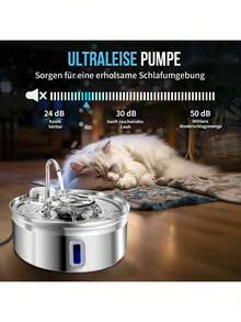 Bình nước cho mèo bằng thép không gỉ 3.2L, bát nước siêu êm với 3 bộ lọc, bình đựng nước cho thú cưng có thể rửa được. - Nhiều màu - Xem 6