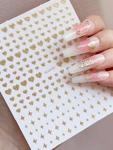 5片/套 心形星星爆炸美甲贴纸，情人节专属，5片情人节美甲贴纸，5色3D红色情人节滑动贴纸，DIY婚礼/新年美甲饰品，自粘心形星星美甲用品，适合情人节、婚礼新娘美甲贴纸和美甲装饰 - 彩色 - 查看 12