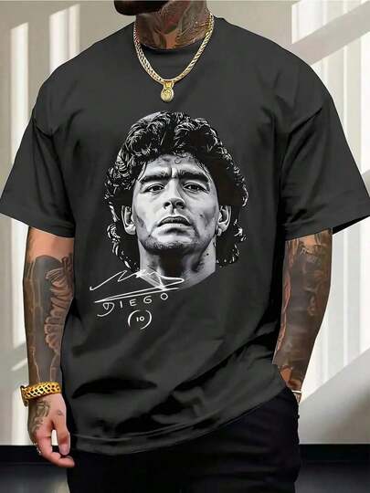 ofertas y liquidaciones Camiseta gráfica con retrato de Diego Maradona para hombres - Diseño de Rey del Fútbol del Siglo, camiseta clásica blanca de manga corta con cuello redondo, tela transpirable, camiseta casual de verano para fans, comodidad diaria, regalo perfecto para amantes del fútbol, ropa de fan de fútbol, diseño deportivo icónico, ajuste cómodo, camiseta de fútbol