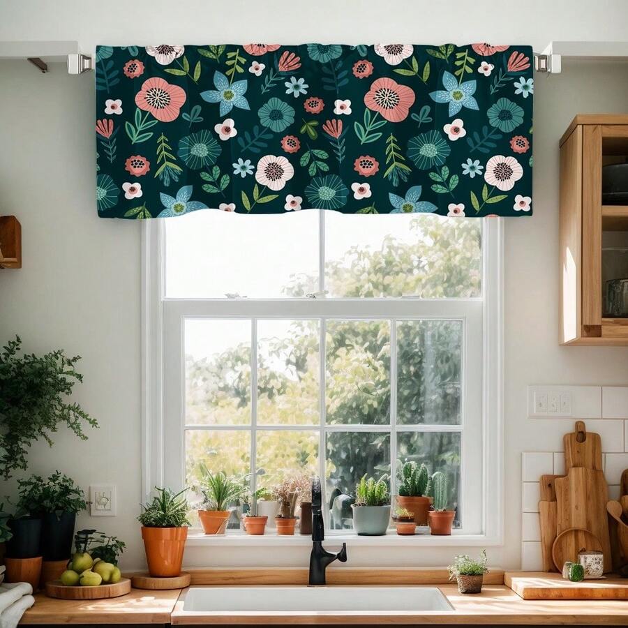 1件花卉图案窗帘幔，杆袋式短窗帘，适用于厨房、浴室、卧室等家居装饰 - 綠色 - 查看 1