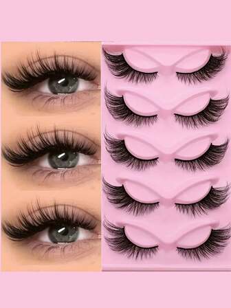 5 Pairs Cat Eye False Eyelashes - Ultra Natural, Feathery Soft Faux Mink Fiber, Elongated Outer Corners And C/D Curl, Iconic Cat Eye Look, Luxurious 3D Fluffy Air Lashes, Reusable And Versatile Styles, Suitable For Beginners