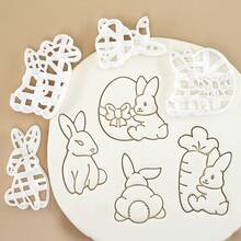4pcs Cartoon Rabbit Stamp Mold, Easter Cookie Cutter Mold, Baking Embossing Stamp Tool - White - View 3