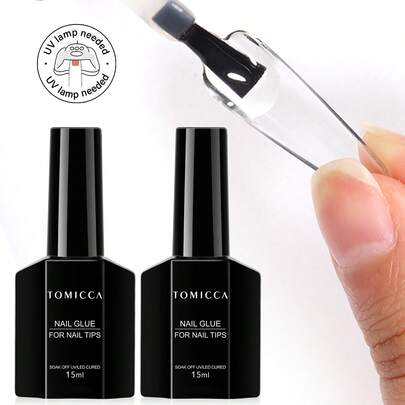 TOMICCA 2支15毫升透明指甲油凝胶，可用LED/UV灯卸除，持久速干，适合美甲、家庭美甲沙龙DIY美甲