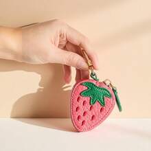 Strawberry Fruit Charm Coin Purse Cute Keychain Mini Pouch Wallet Gift For Girl Women Leather Keychain Holder Case Compatible With AirTag,Cute Air Tag Cover With Keychain Ring,GPS Tracker Case For Keys - 紅色 - 查看 8