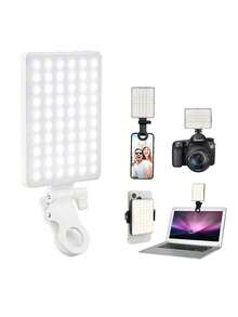 1pc 60-LED Selfie Light, 3 Lighting Modes, Adjustable Brightness, Battery Indicator, Portable Clip-On Fill Light, Type-C 5V Rechargeable, Available In Pink/White/Black/Purple, Suitable For Makeup, Live Streaming, Zoom Meetings, Compatible With Phones & Cameras - 3 In 1 Light Colors - View 11