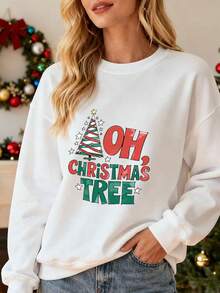 Sudadera para mujer con estampado de árbol de Navidad "Oh, Christmas Tree", ideal para fiestas navideñas, regalo para ella, cómoda y elegante, perfecta para usar en invierno, con detalles festivos, adecuada para ocasiones especiales y uso cotidiano, diseño original y atractivo, material suave y transpirable, ajuste relajado y versátil, colorido y lleno de espíritu navideño, para disfrutar de la temporada festiva con estilo. - Blanco - Ver 1