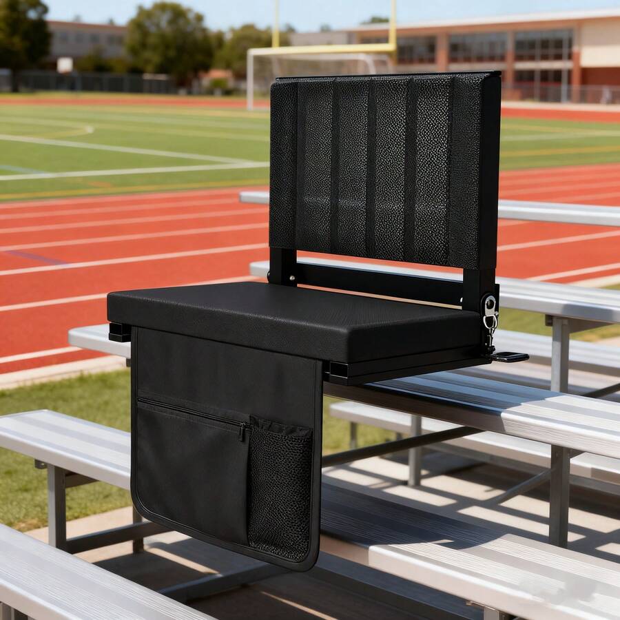 Lcchabls Portable Stadium Seat With Back Support & Padded Cushion, Folding Bleacher Chair With Cup Holder, Pocket & Shoulder Strap For Sports, Camping, Beach & Picnics – Black - Black - View 1