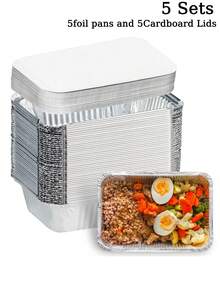 5/15 件装带盖铝箔烤盘，2.25 磅铝制烘焙容器（8.5 英寸 x 6 英寸），一次性食品容器，烤盘，加厚耐热，适用于烹饪、烘焙、备餐、外卖、冷冻、食品储存 - 铝制烤盘，外卖容器，加热，储存，准备食物，派对 - 彩色 - 查看 11