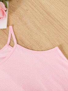 3pcs/Set Tween Girls' Ribbed Ribbed & Solid Comfortable Fitted Sleeveless Halter Dress - Pink - View 8