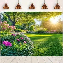 2D Flat, 1pc Vibrant Spring Garden Party Banner - Durable Polyester, No Electricity Required - Perfect For Outdoor Celebrations, Featuring Greenery And Blooming Floral Scenes, Garden Decorations - 1PCS - View 3