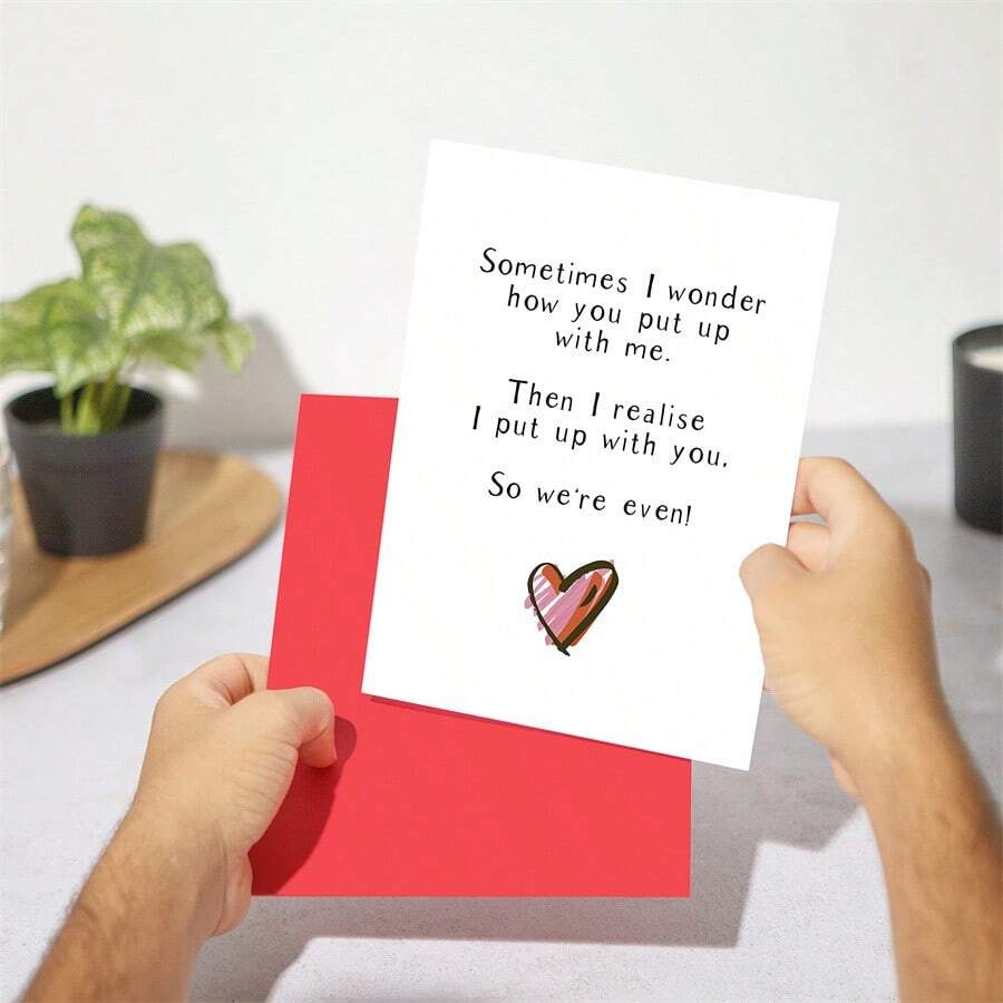 Birthday Card, We Tolerate Each Other! Funny Wedding Anniversary Greeting Card With Envelope - Red - View 1