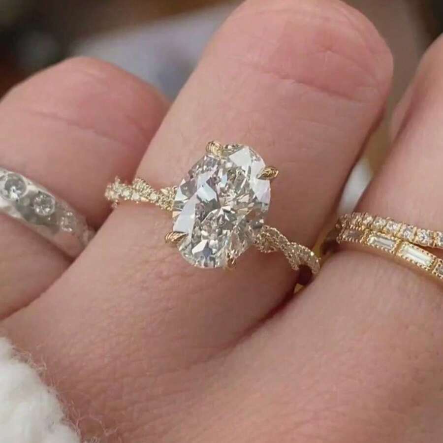 1PC Elegant  Women's Fashion Zirconia Ring Wedding Band Engagement Party Birthday Anniversary Christmas Gifts For Women Girlfriend Fine Jewelry - 金色 - 查看 1