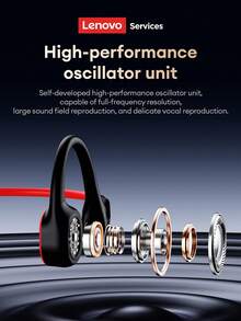 Lenovo 联想S101蓝牙骨传导耳机，颈挂式，音乐游戏两用，ENC高清通话，降噪，定向音频，佩戴舒适，电池续航时间长，无线耳机，兼容智能手机和电脑 - 黑紅色 - 查看 3