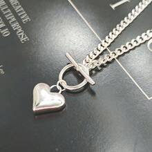 Cute Heart Necklace Dainty 18k Gold Plated Tiny Heart Pendant Choker Small Gold Love Open Heart Chain Necklace Women Simple Gold Necklace Women  Jewelry - 粗體蓬鬆心型項鍊-銀色 - 查看 7