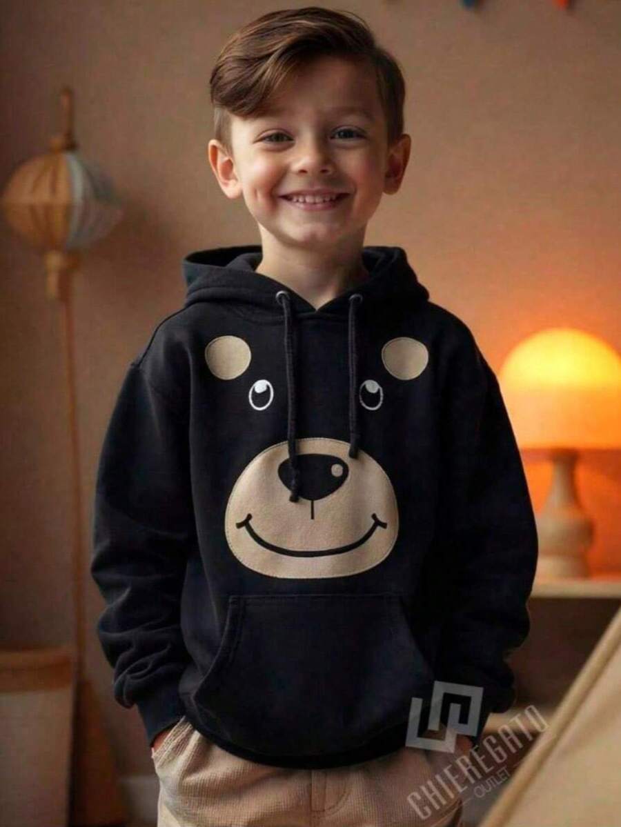 Moletom Infantil Com Estampa Cachorro Ursinho Fofo Engraçado Sorriso Várias Cores Blusa de Frio Casaco Com Capuz Flanelado Unissex 6 até 16