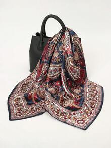 1pc Bohemian Style Vintage Paisley & Ditsy Floral Silk Bandana Scarf, Lightweight Breathable Shawl For Spring/Summer, Suitable For Daily & Outdoor Wear Hair Band Winter Hair Accessories Fashion Head Wrap Elegant Headband - Navy Blue - View 5