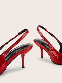 Talons hauts minimalistes et élégants  enrobé rouge à bout pointu avec nœud papillon et bride à la cheville - Rouge - Voir 6