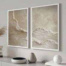 2件套复古抽象米棕色纹理墙面装饰海报，简约波西米亚风帆布画，时尚绘画，适用于客厅、卧室、家庭办公室、宿舍装饰墙面背景设计，不含画框 - 彩色 - 查看 8