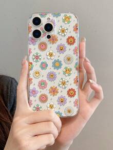 1pc Floral Print Pattern Transparent Soft TPU Shockproof Anti-Scratch Anti-Fingerprint Phone Case, Precise Camera Cutout Compatible With Samsung, Apple, Nothing, Pixel, INFINIX, Redmi - Multicolor - View 8