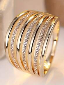 Tsnamer Un elegante anillo de zirconia cúbica con capas, anillo de moda para mujer, anillo de promesa, joyería de boda, joyería de vacaciones para ella - anillo - Ver 11