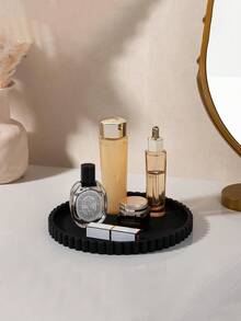 Dressing Table Jewelry And Accessories Display Tray - 12-Inch Lace-Trimmed Round Silicone Bathroom Tray, Suitable For Storing Cosmetics, Jewelry, Candles, Soap Dispensers, Modern Bathroom Decor, Coffee Table Decoration, Candle, Perfume, And Plant Display Tray.