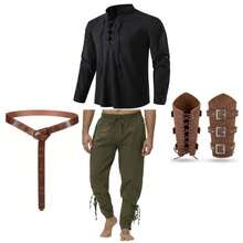 Renaissance Period Costume Set For Men; Pirate Shirt With Lace-Up Pants Set; Medieval Pirate Shirt With Lace-Up Pants