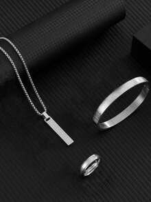 3pcs/Set Stainless Steel Roman Numeral Jewelry Set For Men, Bracelet Necklace Ring, Personalized Accessory, Valentine's Day Gift - Multicolor - View 6