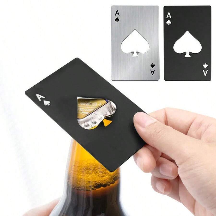 Dụng cụ mở nắp chai hình quân bài Spade A bằng thép không gỉ, kiểu dáng thẻ tín dụng, dùng để mở nắp chai nước ngọt và bia, dụng cụ gia đình sáng tạo. - Nhiều màu - Xem 1