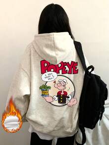 2025秋冬新款卡通印花休闲学院风百搭抓绒卫衣（女款） - 淺花灰 - 查看 3