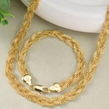 2件套优雅18K镀金扁平镂空编织项链手链黄金首饰套装复古风格女士日常派对宴会节日佩戴 - 金色 - 查看 7