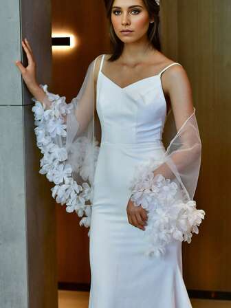 1 pieza Chal de tul con pétalos de hada, elegante capa rosa y marfil para damas, accesorios de vestir para boda, banquete, fiesta, baile, anfitriona, actuación